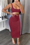 Pink Fashion Sexy Solid Backless Strap Design U Neck Sleeveless Two Pieces