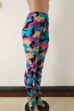 Army Green Green Orange Yellow purple Army Green Elastic Fly Mid camouflage Boot Cut Pants Bottoms