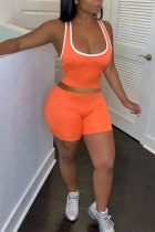 Orange Fashion Sportswear Solid Patchwork Spaghetti Strap Sleeveless Two Pieces