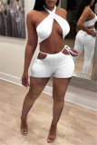Red Fashion Sexy Solid Hollowed Out Backless Halter Sleeveless Two Pieces