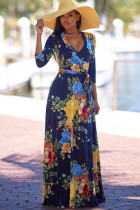 multicolor Sexy Fashion Ma'am adult Cap Sleeve 3/4 Length Sleeves V Neck Swagger Floor-Length Print P