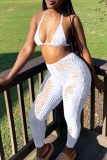 Pink Sexy Solid Patchwork Mesh Swimwears