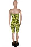 Yellow Sexy Fashion Asymmetrical zebra Sleeveless one word collar Rompers