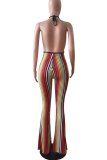 Multicolor Sexy Striped Patchwork Halter Boot Cut Jumpsuits