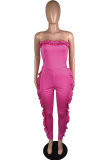 rose red Fashion Sexy stringy selvedge Patchwork Solid Sleeveless Wrapped Jumpsuits