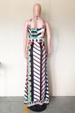 Multi-color Casual Fashion Spaghetti Strap Sleeveless Slip Sheath Floor-Length Striped Argyle Print C