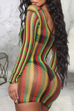 Pink Sexy Striped Mesh Swimwears Cover Up