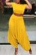 Yellow Fashion Casual Solid Basic O Neck Short Sleeve Two Pieces