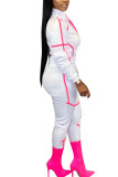 White Fashion Active adult Ma'am Patchwork Solid Two Piece Suits pencil Long Sleeve Two Pieces