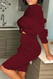 Black Sexy Solid Patchwork Bateau Neck Long Sleeve Two Pieces