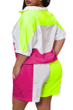 purple Fashion Casual adult Ma'am Turndown Collar Patchwork Zippered Two Piece Suits Zipper Plus Size