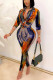 Colour British Style Print Turndown Collar Long Sleeve Two Pieces