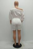 White Casual Sexy Fashion Bandage asymmetrical Solid Two Piece Suits Regular Three Quarter Two-