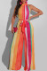 Red Elegant Striped Bandage Patchwork Half A Turtleneck Loose Jumpsuits