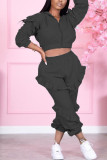 Pink Sexy Solid Patchwork Zipper Collar Long Sleeve Two Pieces