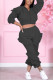 Black Sexy Solid Patchwork Zipper Collar Long Sleeve Two Pieces