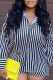 Black Casual Striped Patchwork Turndown Collar Long Sleeve Two Pieces