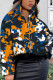 Orange Fashion Casual Print Basic Mandarin Collar Outerwear