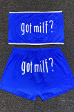 Blue Sexy Print Strapless Sleeveless Short Two Pieces