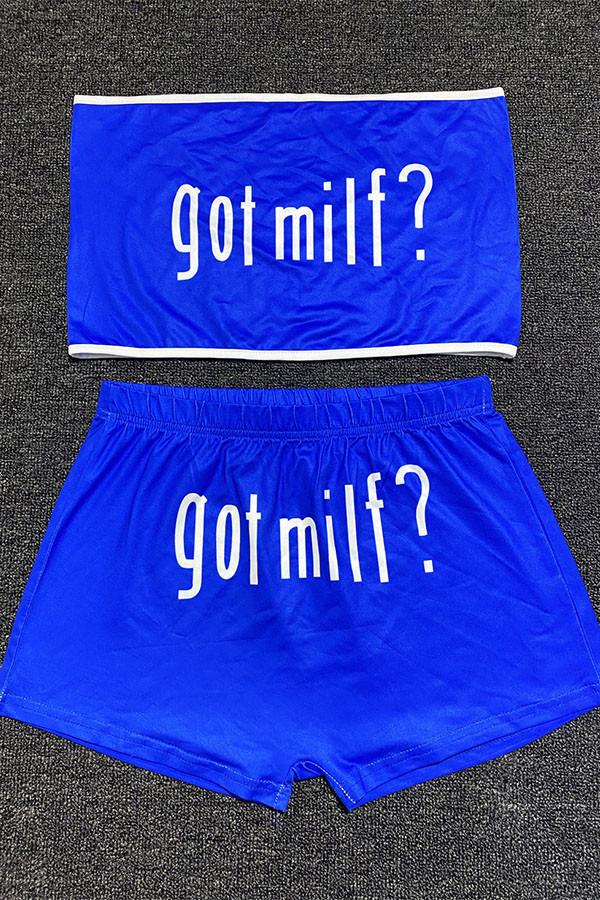 Blue Sexy Print Strapless Sleeveless Short Two Pieces