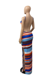 Blue Sexy Striped Patchwork Half A Turtleneck Pencil Skirt Dresses