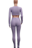 purple Casual Europe and America Solid pencil Long Sleeve Two Pieces