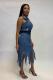 Light Blue The cowboy adult Sexy Fashion Tank Sleeveless Turndown Collar Asymmetrical Mid-Calf Solid hollow out