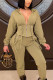 Olive green Daily Patchwork Solid Patchwork V Neck Long Sleeve Regular Sleeve Two Pieces