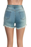 Blue Denim Button Fly Sleeveless Mid Patchwork Solid Tassel Old Straight Pants Bottoms