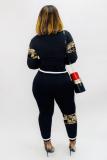Black Fashion adult Active Camouflage Print Two Piece Suits Patchwork pencil Long Sleeve Two-pi