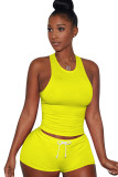 Light Blue knit Sexy Patchwork Two Piece Suits Solid Straight Sleeveless Two-Piece Short Set