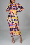 Blue Sexy Print Patchwork Half A Turtleneck Pencil Skirt Dresses