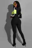 Blue Casual Fashion Solid zipper Patchwork Long Sleeve V Neck 