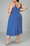 Purple Sexy Casual Plus Size Striped Print Backless Spaghetti Strap Sleeveless Dress