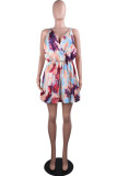 Purple Sexy Gradual Change Print Patchwork Backless V Neck A Line Dresses