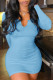 Sky Blue Casual Solid Patchwork V Neck A Line Dresses
