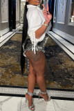 Silver Sexy Solid Flounce Skinny High Waist Pencil Solid Color Bottoms