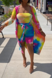 Multi-color Sexy Patchwork Tie-dye Strapless Long Sleeve Two Pieces
