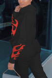 Black Street Print Hooded Collar Tops