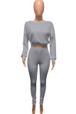 Black Active Europe and America Street Solid Skinny Long Sleeve Two Pieces