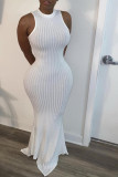 Black Lightly cooked Sleeveless O neck Swagger Floor-Length Solid Dresses