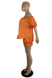 Orange Fashion Casual Print Without Belt Spaghetti Strap Short Sleeve Two Pieces