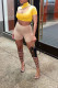Yellow O Neck Short Sleeve Patchwork Solid Zippered Tops
