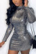 Silver Sexy Geometric O Neck Pencil Skirt Dresses