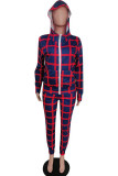 Red and blue Casual Plaid Print Camouflage Print Butterfly Print Pocket Pants Hooded Collar Long Sleeve Regular Sleeve Regular Two Pieces