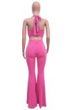 Blue Sexy Fashion adult Bandage backless Solid Two Piece Suits Boot Cut Sleeveless Two-piece P