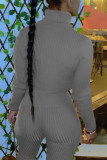 Grey Sexy Solid Patchwork Turtleneck Long Sleeve Two Pieces