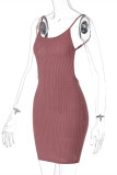 Brown Fashion Sexy Solid Backless O Neck Sleeveless Dress