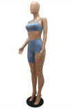 Blue Fashion Sexy Suspender Top And Shorts Two-piece Set