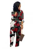 Blue Fashion Casual Button bandage Coloured drawing Camouflage Long Sleeve O Neck 